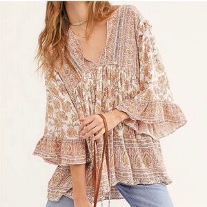 Free People Moonlight Dance Printed Tunic Ivory Combo